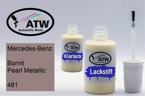 Mercedes-Benz, Bornit Pearl Metallic, 481: 20ml Lackstift + 20ml Klarlack - Set, von ATW Autoteile West.